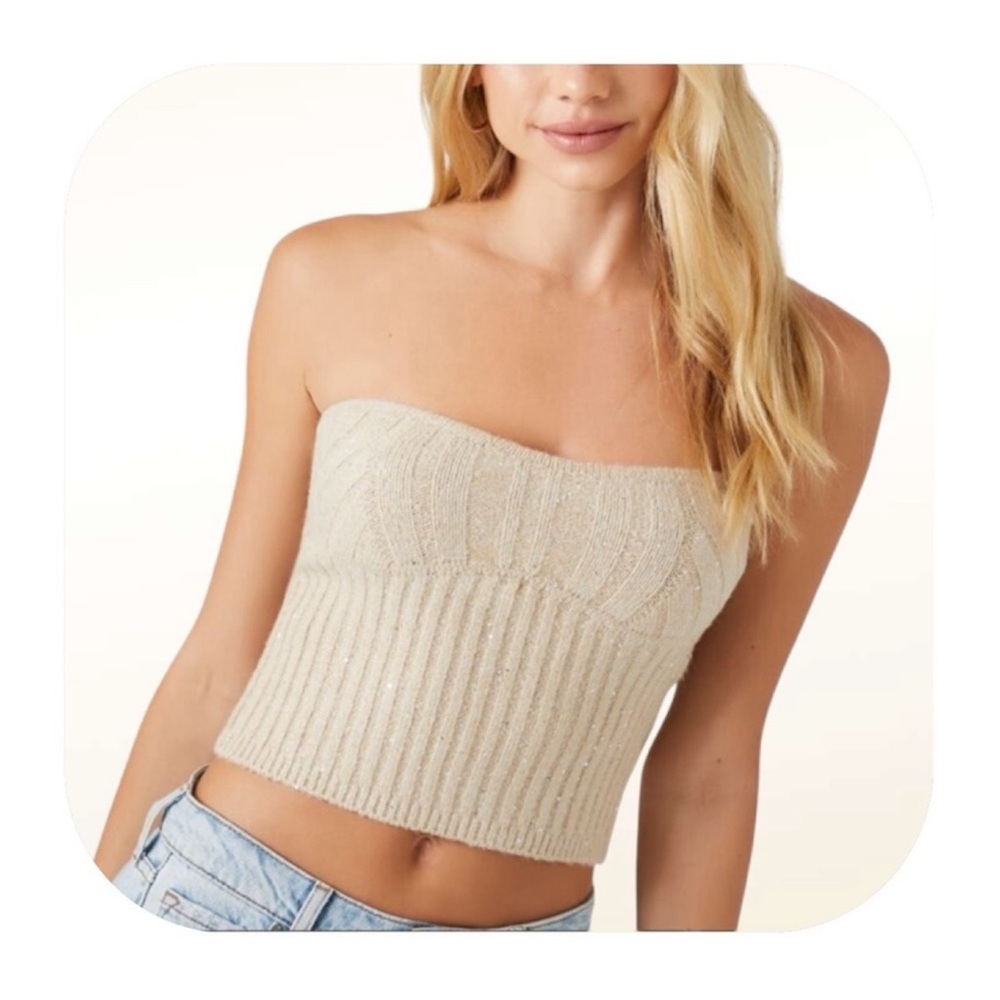 Sexy Summertime Staple Juniors Oatmeal Gold Glitter Knit Tube Top Medium NWT
